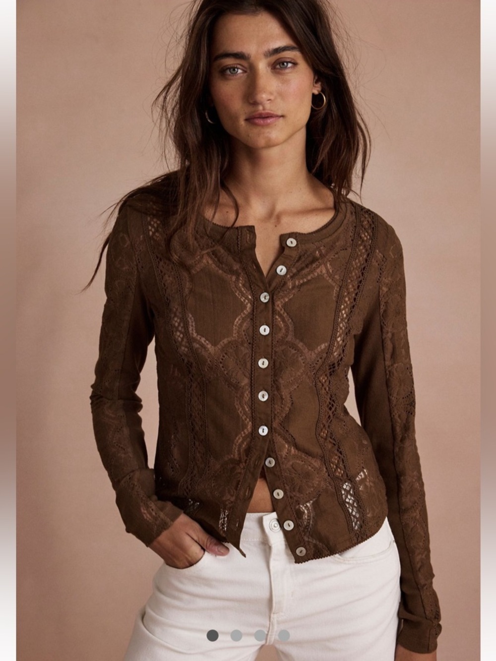 NWT Free People Jae Sheer Lace Knit Button-Front Long Sleeve Top/Cardi - XS
